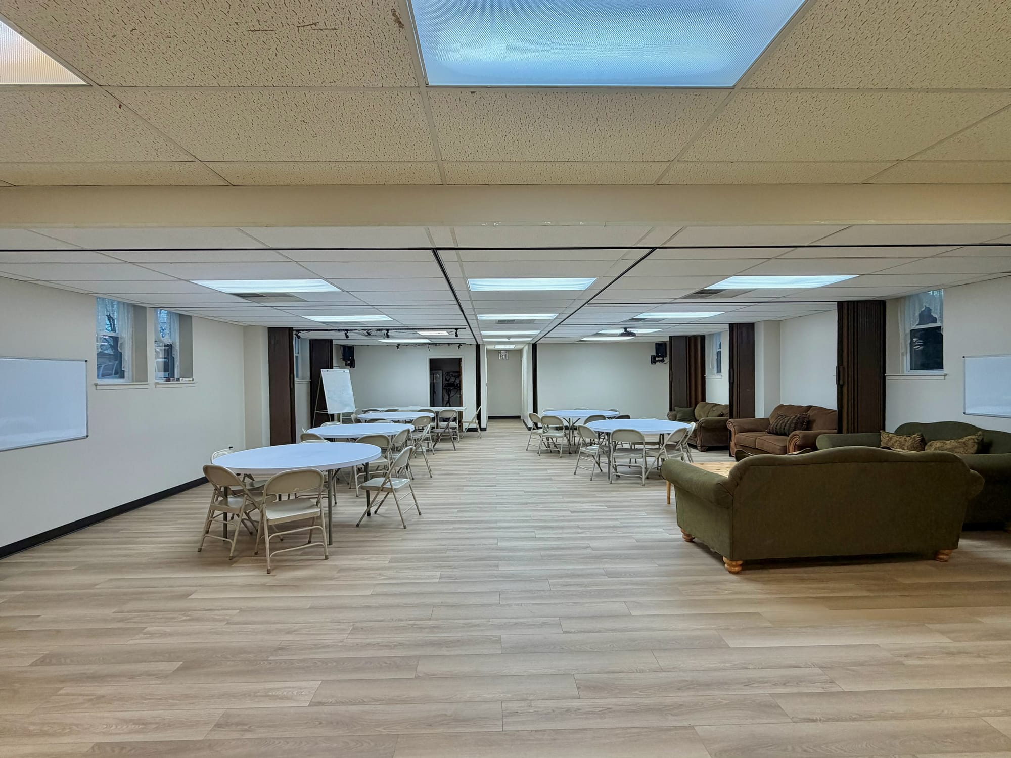 After: the full length of the finished hall from the opposite end